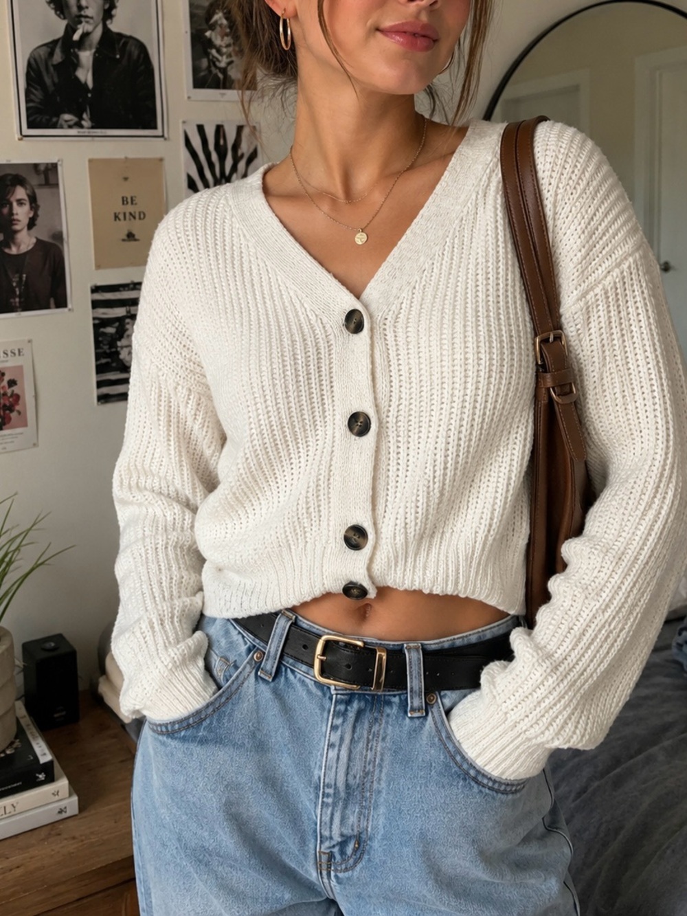 Moon & Madison Chunky Ribbed Knit Button Down Cardigan Sweater